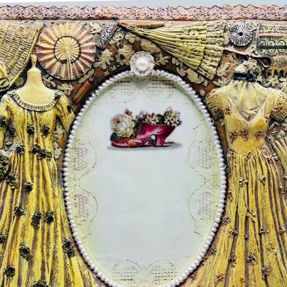 Victorian Shabby Chic Photo Frame Raised Relief Dress Parasol Cottagecore